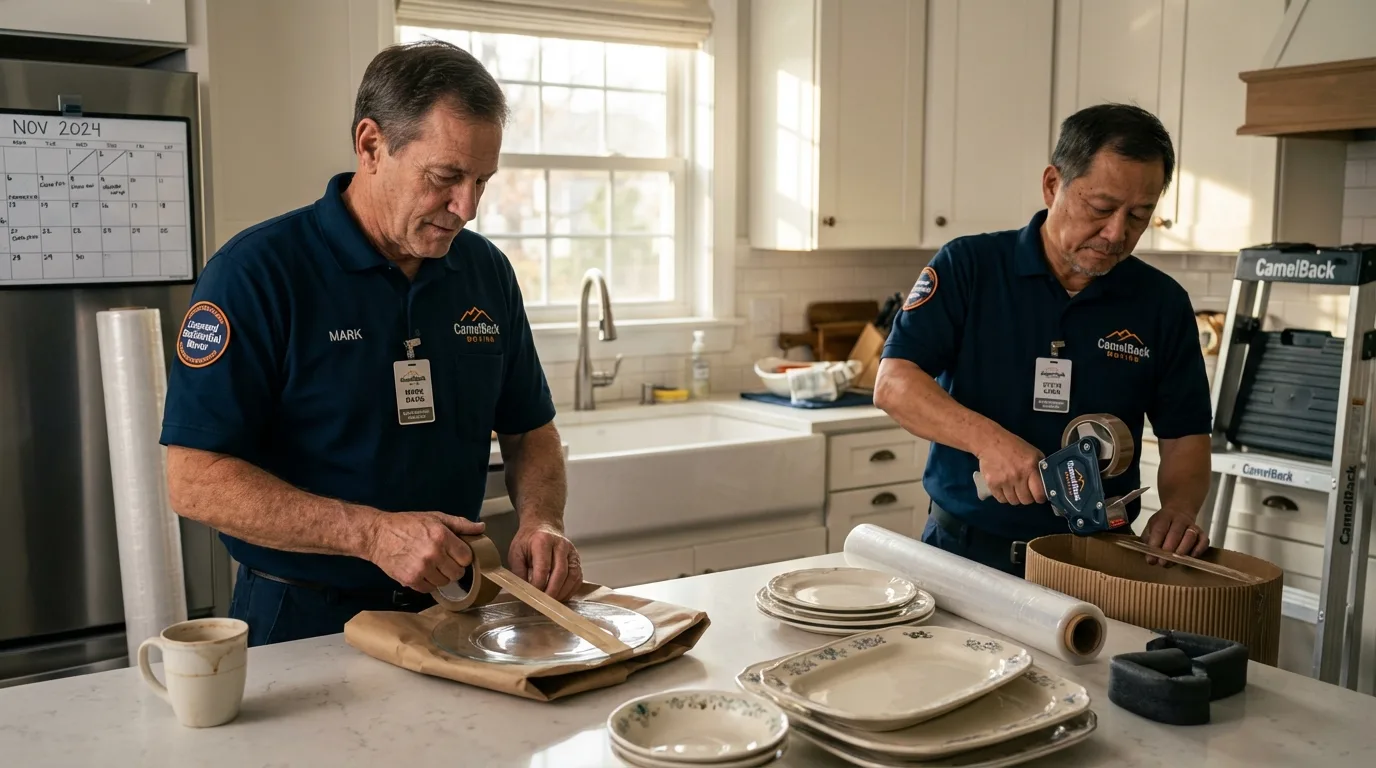 Professional crew packing kitchen dishware in Roaring Spring, PA